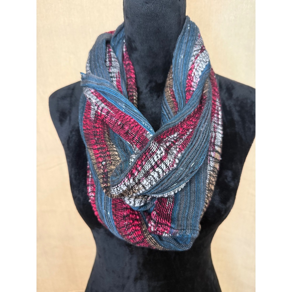 Collection Eighteen Teal Magenta Sequin Metallic Knit Infinity Scarf Loop